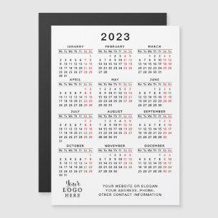 Votre Logo 2023 Calendrier Blanc Noir Rouge Minima