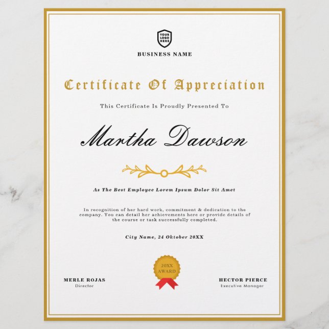 Votre logo | Prime de certificat multifonction (Devant)