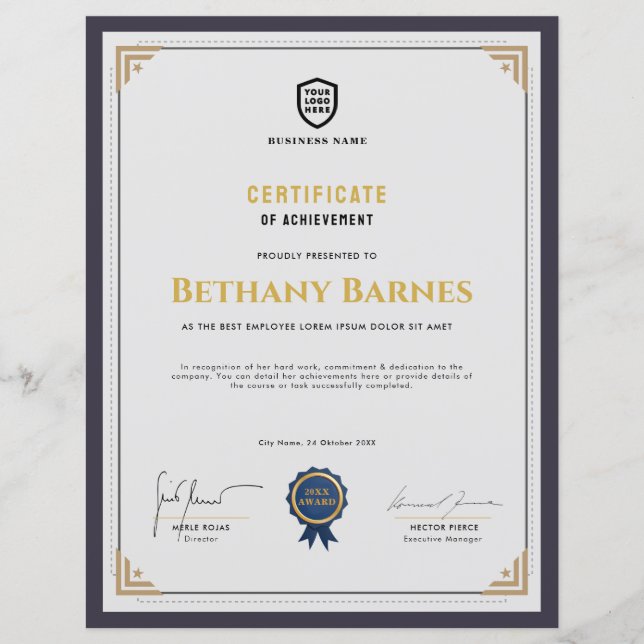 Votre logo | Prime de certificat multifonction (Devant)