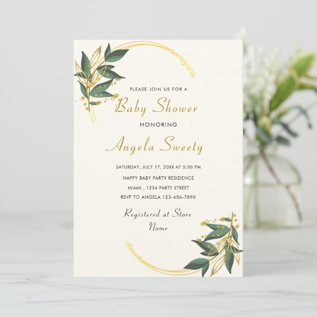Votre Modèle d'invitation Baby shower Gold Design (Debout devant)