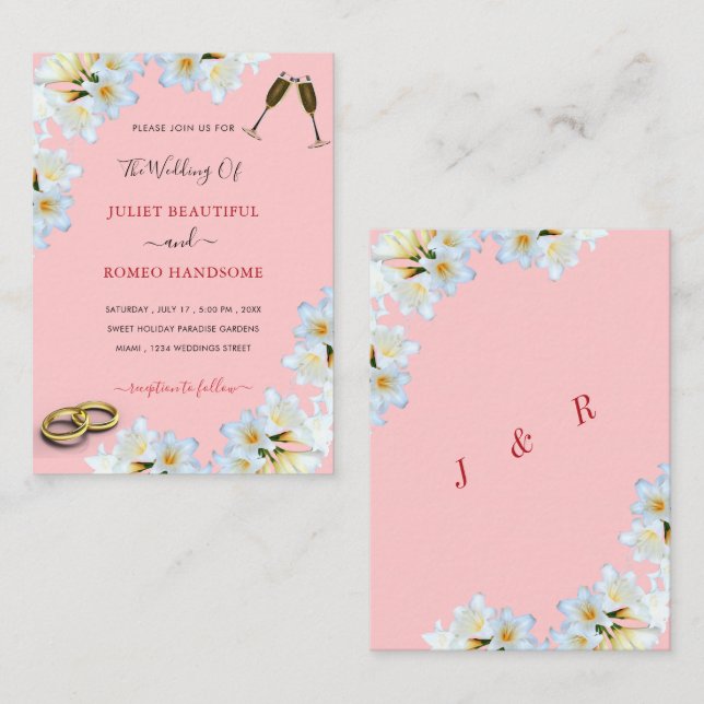 Votre modèle d'invitation de mariage aux lys blanc (Devant / Derrière)