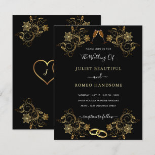 Votre modèle d'invitation de mariage floral Black