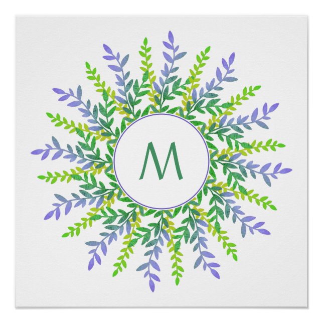 Votre Monogramme dans le cadre feuille poster pers (Devant)