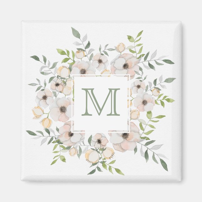 Votre monogramme dans un aimant à cadre de fleurs (Devant)