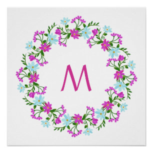 Votre Monogramme dans un cadre de fleurs poster pe