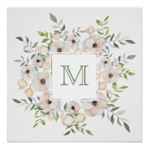 Votre Monogramme dans un cadre de fleurs poster pe