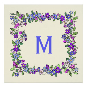 Votre Monogramme dans un cadre de fleurs poster pe