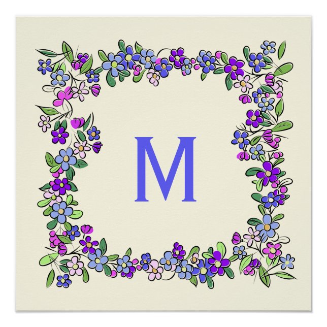 Votre Monogramme dans un cadre de fleurs poster pe (Devant)