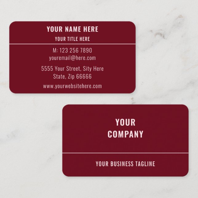 Votre nom Adresse Coordonnées Carte de visite (Devant / Derrière)