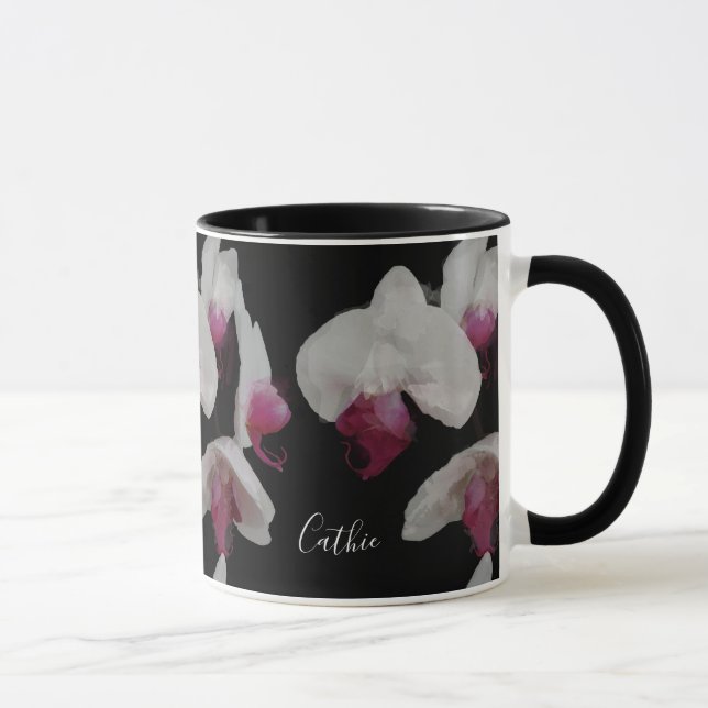 Votre nom Aquarelle Orchidées Mug (Droite)