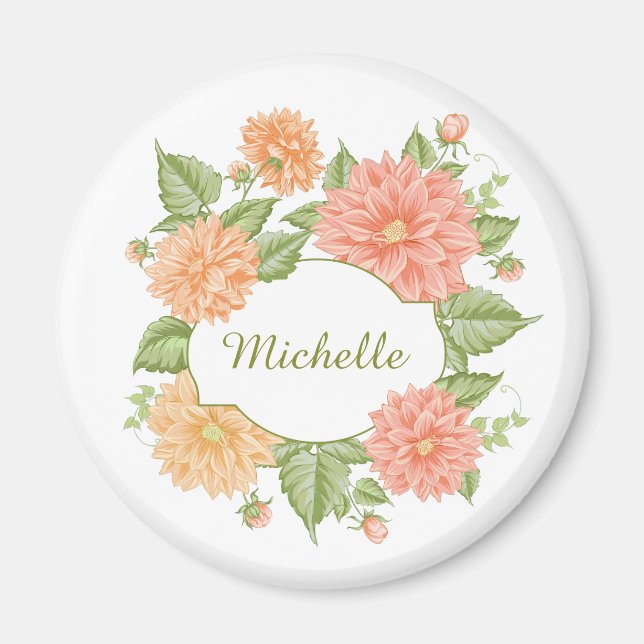 Votre nom dans un cadre de fleurs magnets (Devant)