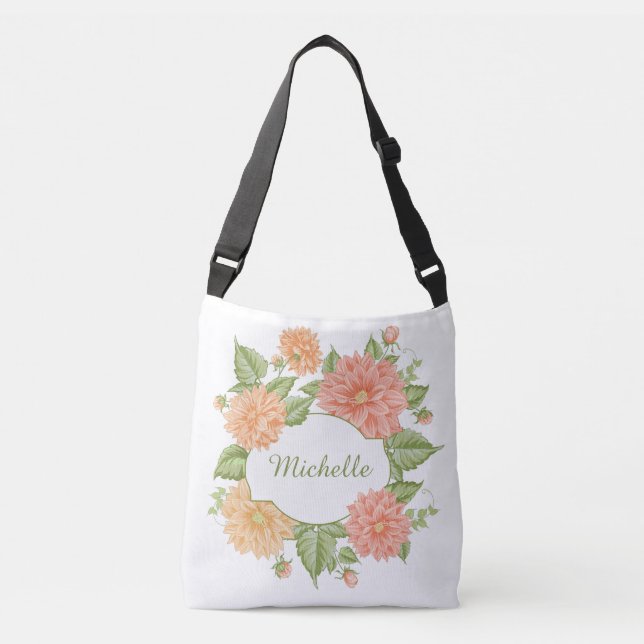 Votre nom dans un cadre de fleurs sacs personnalis (Devant)