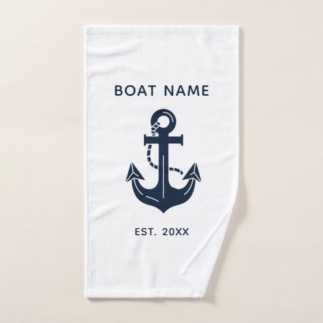 Votre nom de bateau Ancre Bleu (Serviette à main)