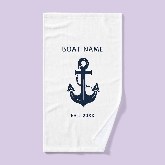 Votre nom de bateau Ancre Bleue  (Serviette à main)