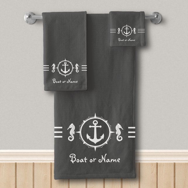 Votre nom de bateau Seahorse Ancre Serviette de ba (Créateur téléchargé)