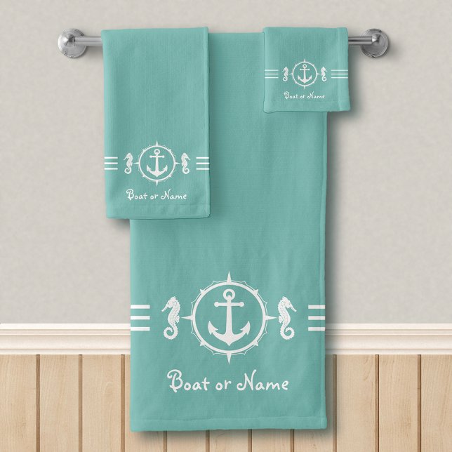 Votre nom de bateau Seahorse Ancre Serviette de ba (Créateur téléchargé)