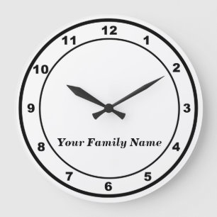 Votre nom de famille sur une horloge murale ronde 