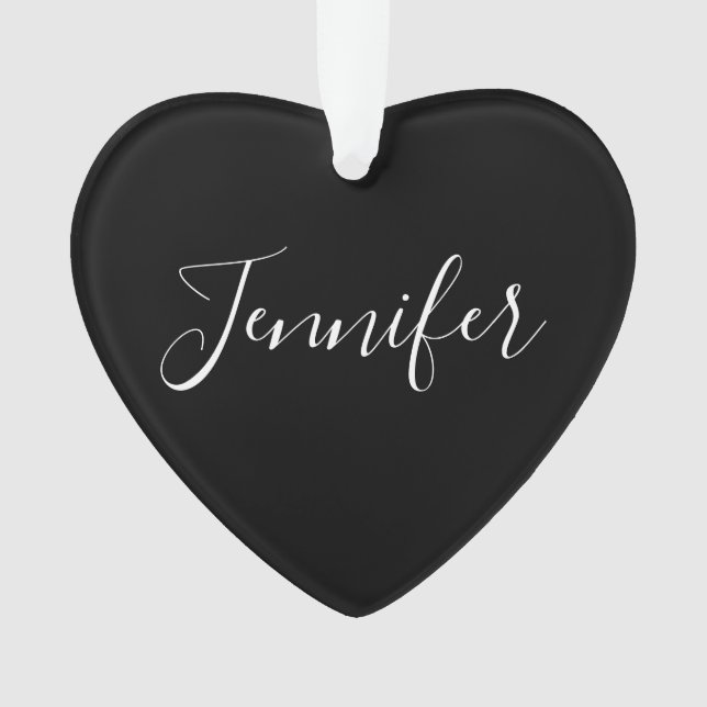 Votre nom | Élégant script blanc sur noir (devant)