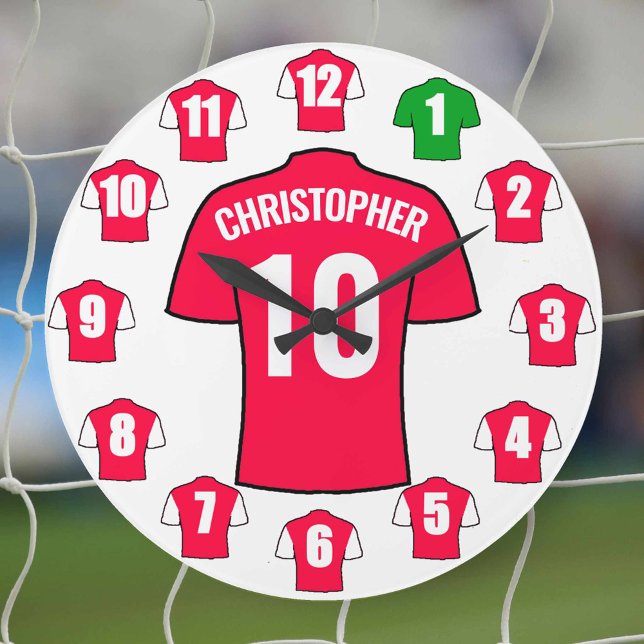 Votre nom Horloge de football - Rouge et Blanc (Créateur téléchargé)