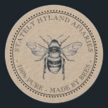 Votre nom ici Kraft Vintage Miel Jar Lid Étiquette<br><div class="desc">Personnalisez-vous avec votre propre nom d'entreprise ! Idéal pour les apiculteurs.</div>