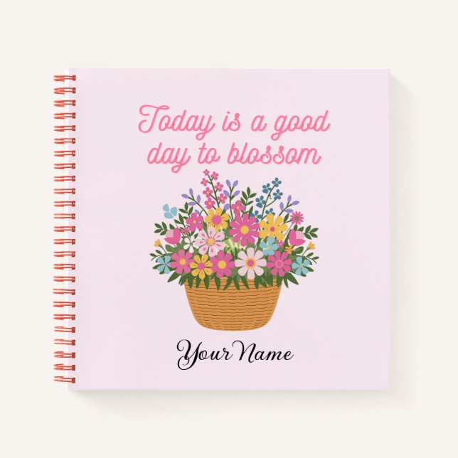 Votre nom sur le mignon Carnet floral rose (Devant)