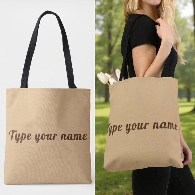 Votre nom sur sac cabas brun clair (Light brown tote bag with your name)