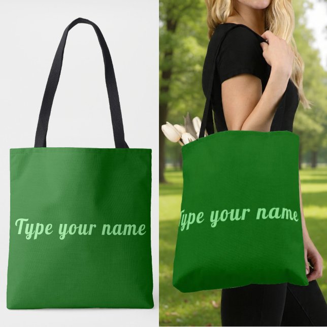 Votre nom sur sac cabas vert (Green tote bag with your name)