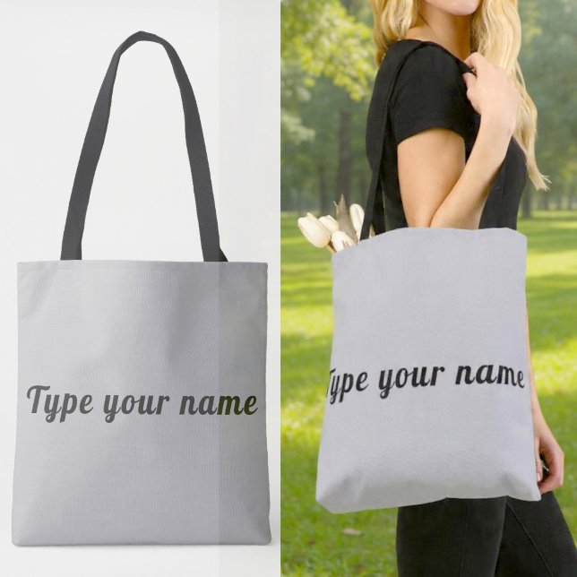Votre nom sur sac fourre-tout gris (Gray tote bag with your name)