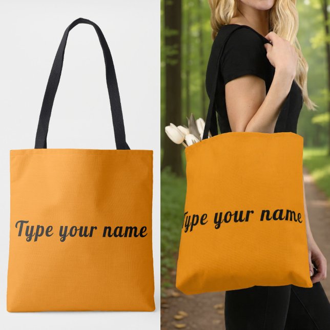 Votre nom sur un sac fourre-tout orange (Orange tote bag with your name)