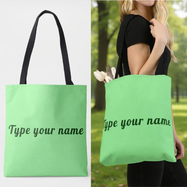 Votre nom sur un tote bag vert clair (Light green tote bag with your name)