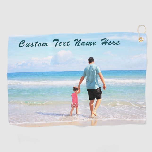 Votre papa Photo Golf serviette cadeau avec texte  (Horizontal)