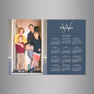 Votre Photo 2026 Calendrier Monogramme Nom Marine 