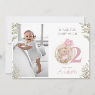 Votre photo 2e anniversaire fille Carte de remerci