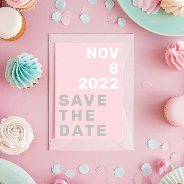 Votre photo bold moderne enregistrer la carte date (Big and bold typography, pink grey and white Save the date)