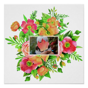 Votre photo dans un cadre de fleurs poster personn