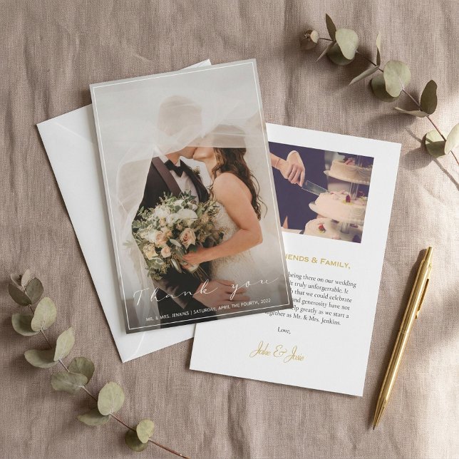Votre photo de mariage, carte de remerciements, bo (Your wedding photo, thank you card, thin border.)