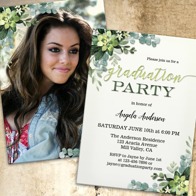 Votre photo Green Script Graduation Invitation (Créateur téléchargé)