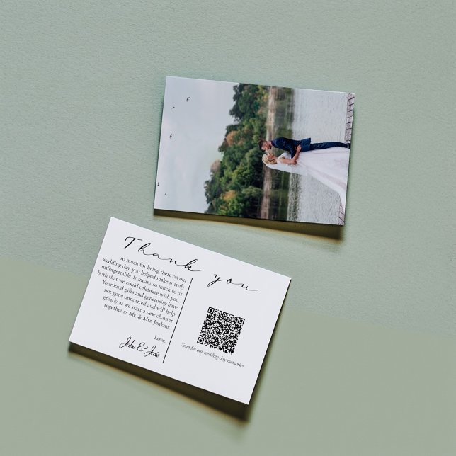Votre photo mariage et vos souvenirs Merci de code (Beautiful wedding thank you card! Full cover photo on the back and a heartfelt message and QR code)