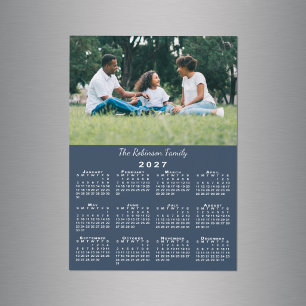 Votre photo Nom Magnet calendrier bleu marine 2027