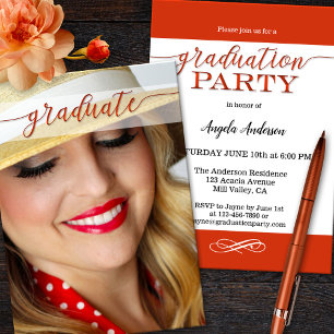 Votre photo Red Script Graduation Invitation
