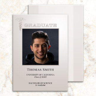 Votre photo Silver Caduceus Graduation Faire-part