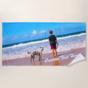 Votre photo Texte personnalisé Serviette de plage 