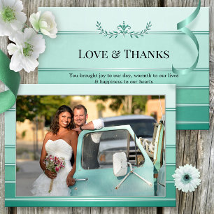 Votre photo Vert Mariage rayé Carte de remerciemen