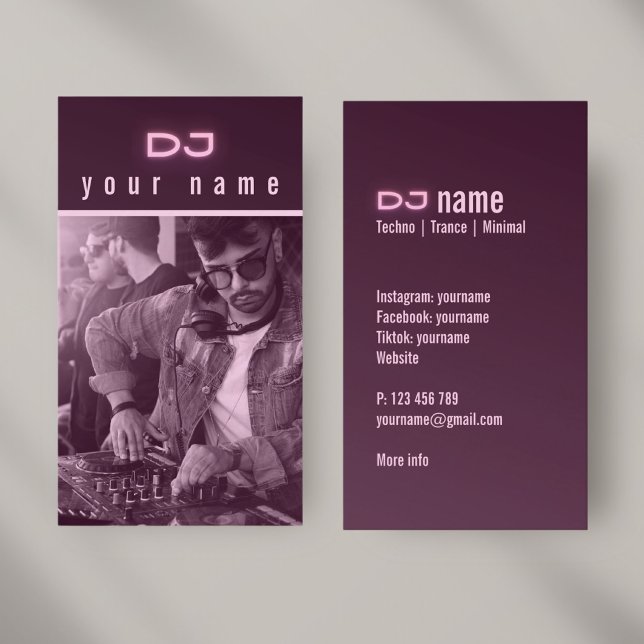 Votre propre carte de visite DJ photo techno rose (Créateur téléchargé)