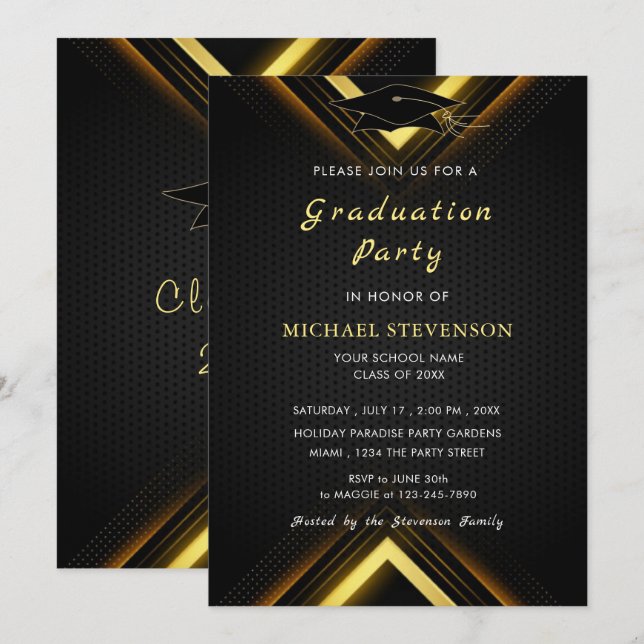 Votre propre design Black Gold Graduation Invitati (Devant / Derrière)