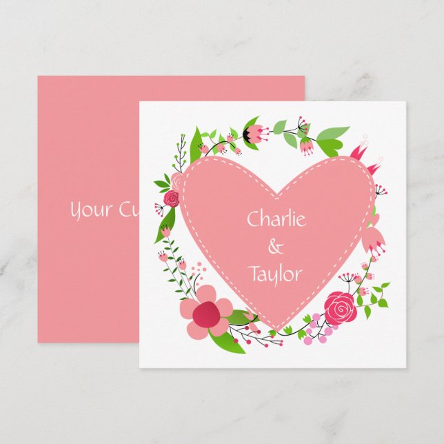 Votre(s) nom(s) dans un Coeur invitations personna (Devant / Derrière)