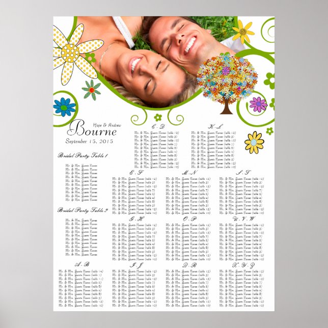 Votre tableau de placement de table Fleur Arbre Al (Devant)