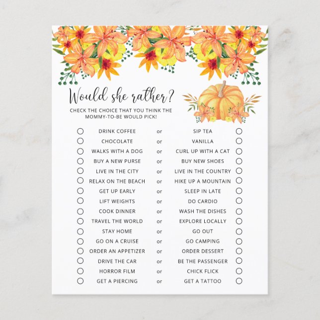 Voudrait-Elle Plaire - Baby shower Citrouille Jeu (Devant)