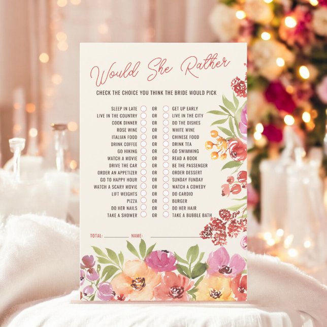 Voudrait-elle plutôt boho fleurie jeu de douche de (Would she rather boho floral bridal shower game)