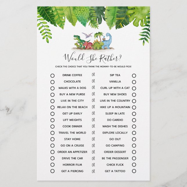 Voudrait-Elle Plutôt Dinosaur Baby shower Jeu (Devant)